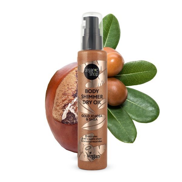 Organic Shop Body Shimmer Oil 100ml Jojoba Shea, imported from the UK