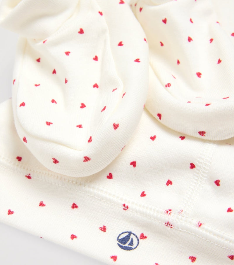 Petit Bateau heart print hat and booties cotton set - British product
