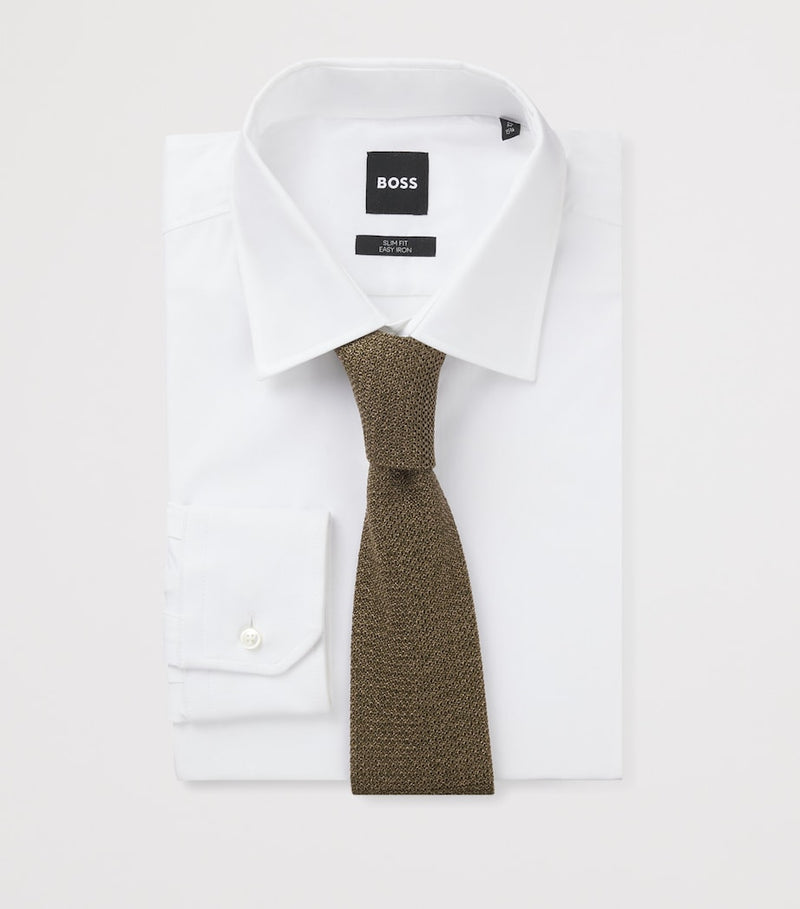 BOSS knitted silk tie with textured weave (British brand)