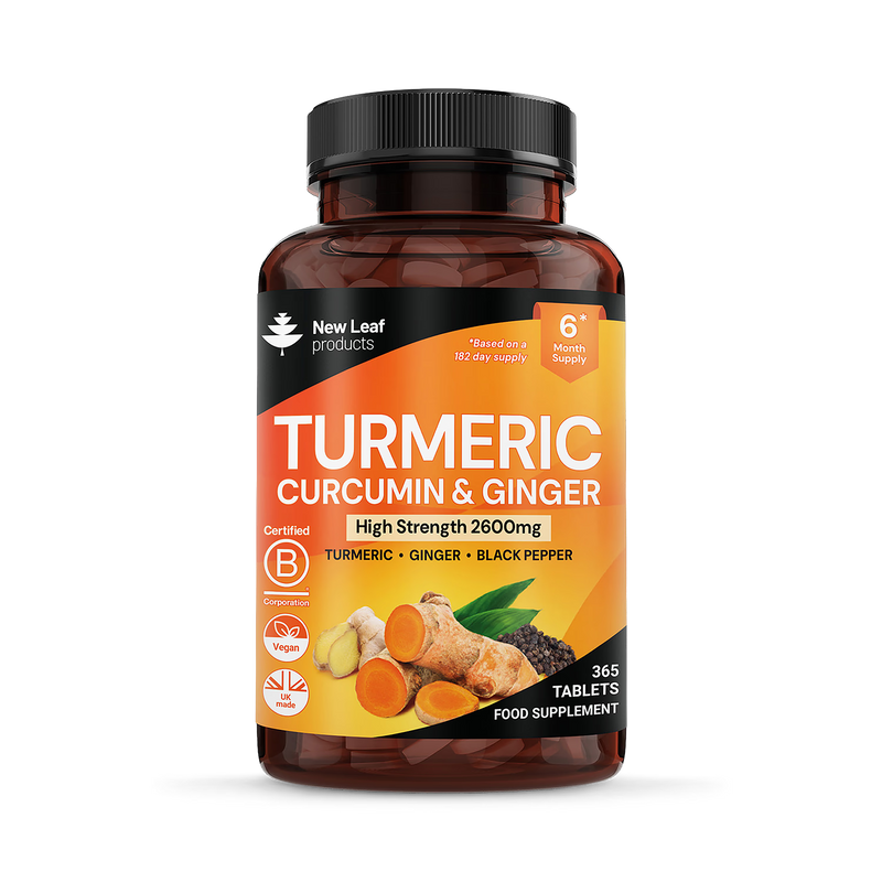 New Leaf Products Turmeric Curcumin Ginger supplement 365 tablets, imported from the UK
