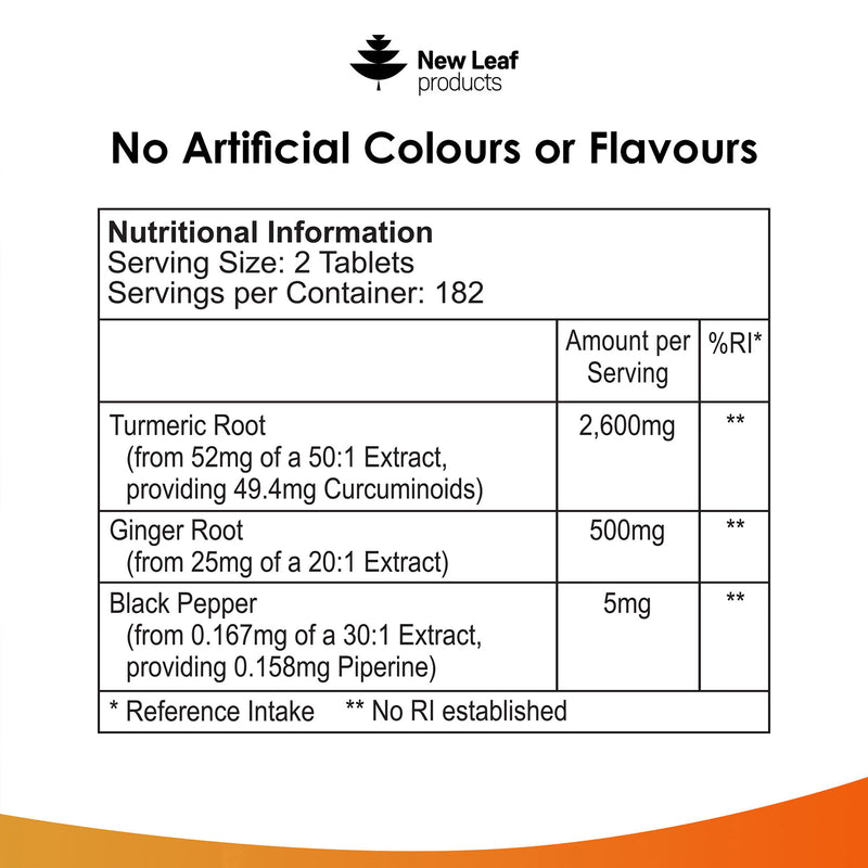 New Leaf Products Turmeric Curcumin Ginger supplement 365 tablets, imported from the UK
