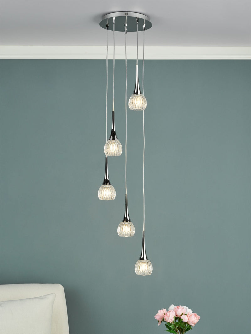 Dar Lighting Lyall 5-light pendant cut glass shades, UK version