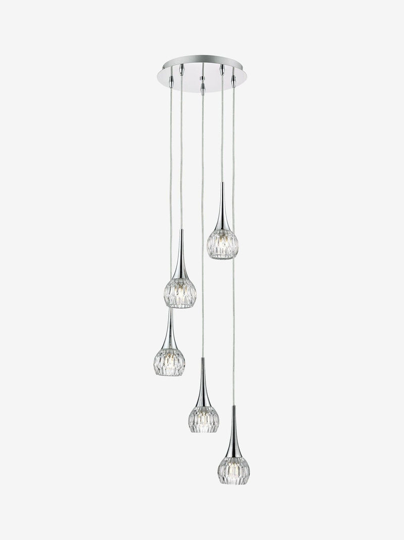 Dar Lighting Lyall 5-light pendant cut glass shades, UK version