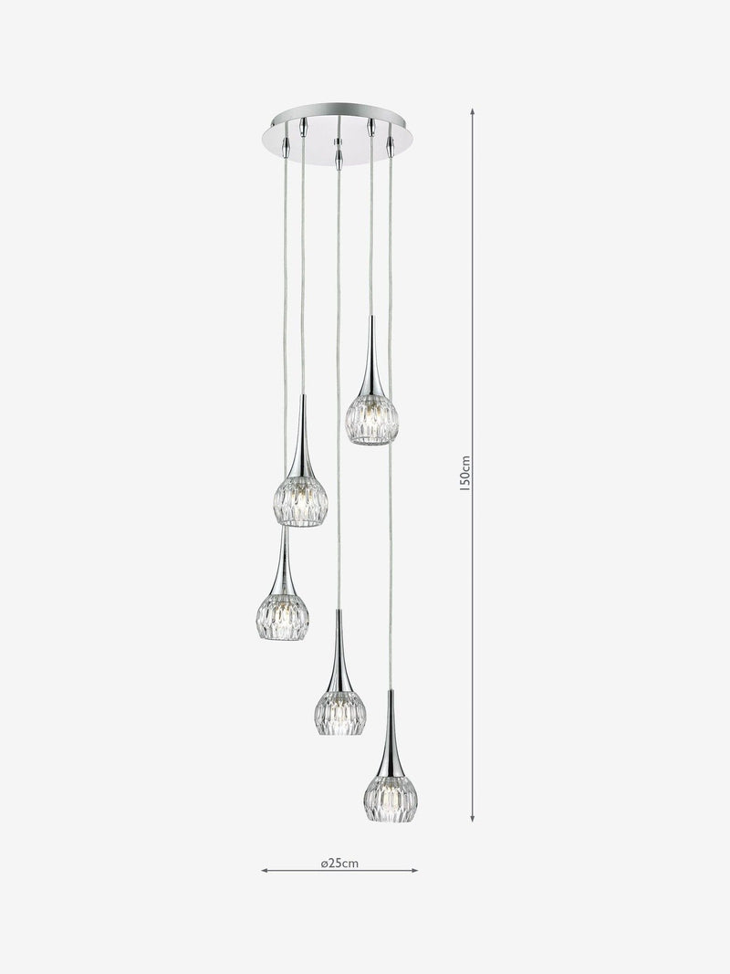 Dar Lighting Lyall 5-light pendant cut glass shades, UK version