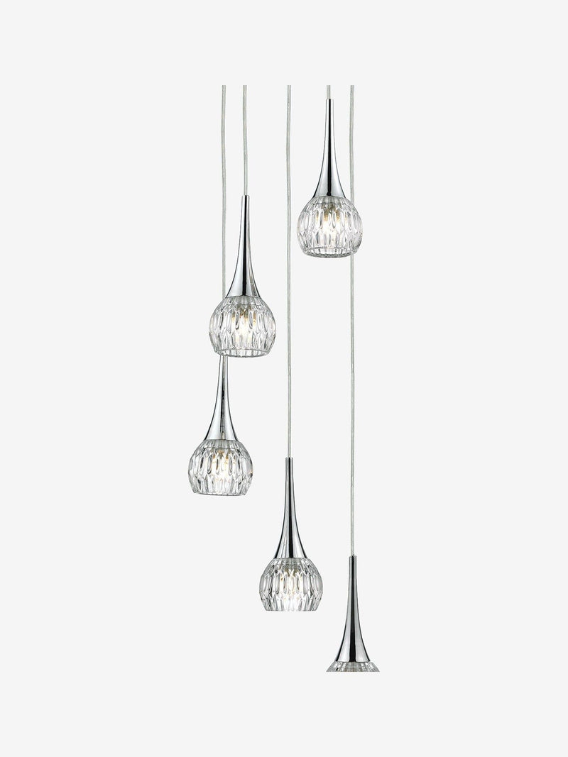 Dar Lighting Lyall 5-light pendant cut glass shades, UK version