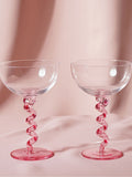 Widdop pink twisted stem coupe glasses, UK version