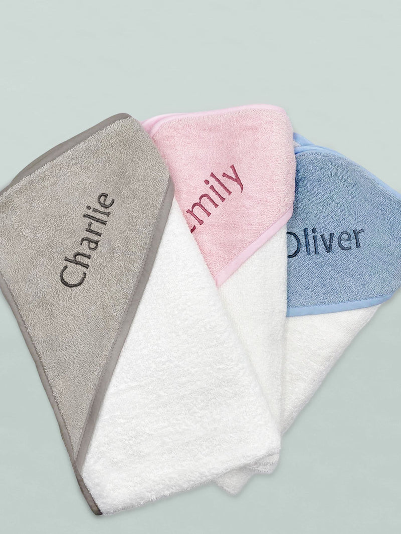 Babyblooms personalised cotton hooded towel 75cm, imported from the UK