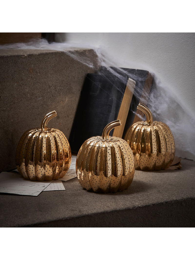 Lights4fun brass mottled light up glass pumpkin trio, UK version