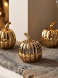 Lights4fun brass mottled light up glass pumpkin trio, UK version
