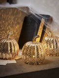 Lights4fun brass mottled light up glass pumpkin trio, UK version