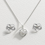 Revere silver cubic zirconia heart pendant and earrings set, imported from the UK