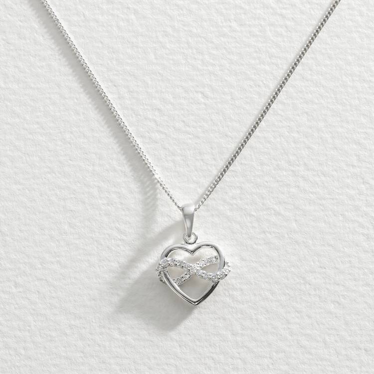 Revere silver cubic zirconia heart pendant and earrings set, imported from the UK