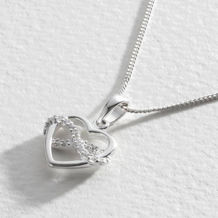 Revere silver cubic zirconia heart pendant and earrings set, imported from the UK