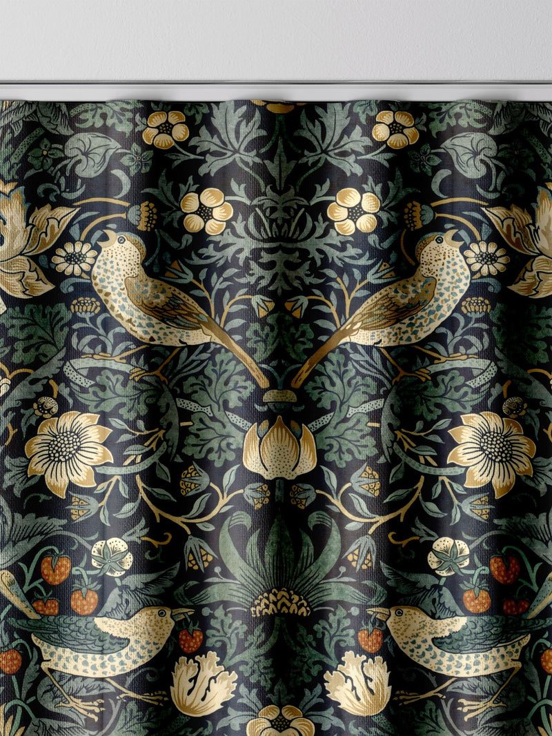 William Morris indigo blue Strawberry Thief velvet curtains made to measure (British brand)