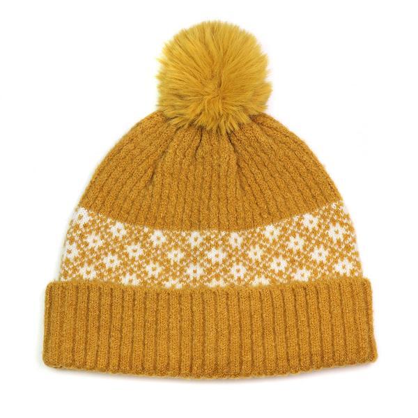 Bonnet d'hiver POM en mélange recyclé style Scandi à fleurs (marque britannique)