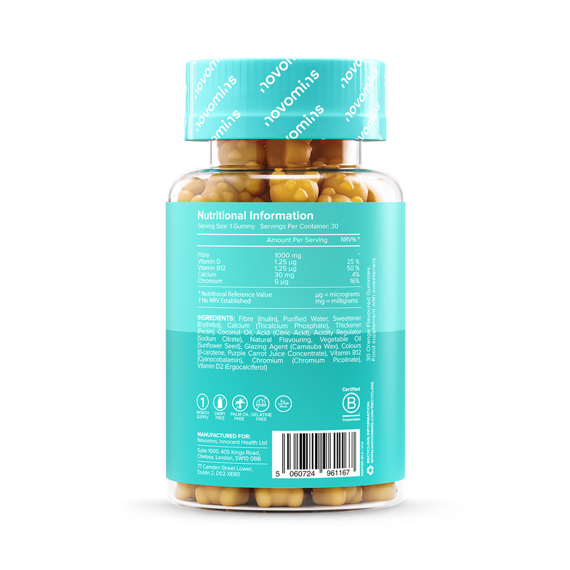 Novomins Kids Fibre Orange 30 Gummies (British brand)