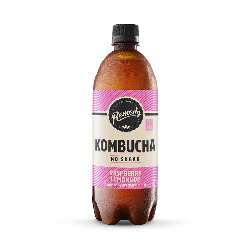 Remedy Raspberry Lemonade Kombucha 700ml bottle, imported from the UK