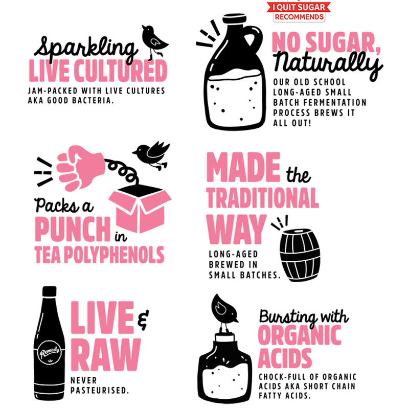 Remedy Raspberry Lemonade Kombucha 700ml bottle, imported from the UK