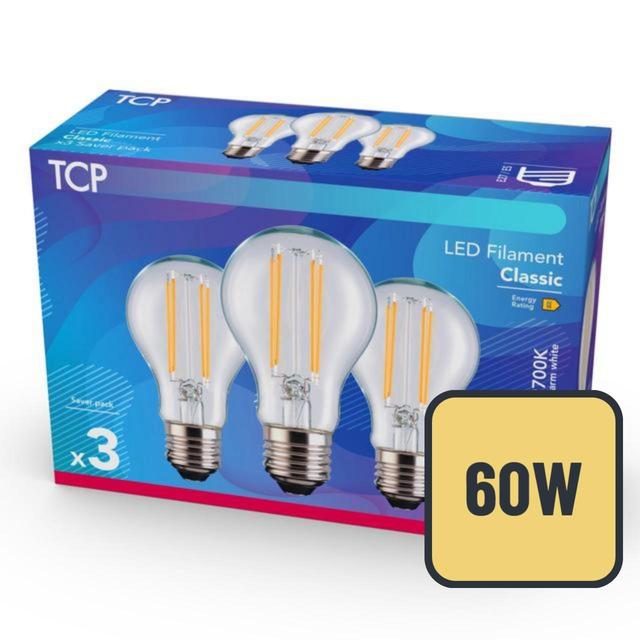 TCP Classic LED Clear Screw 60W Light Bulbs   3 per pack GOODS M&S