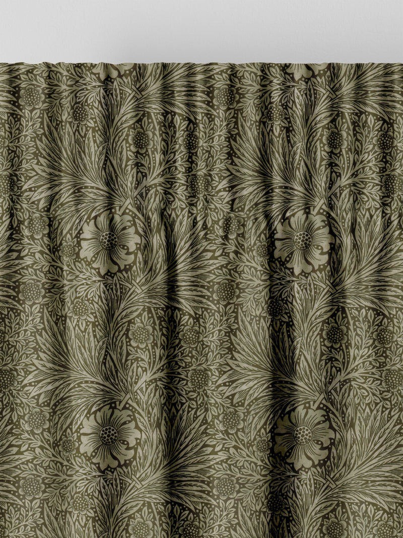 William Morris sage green velvet curtains, imported from the UK