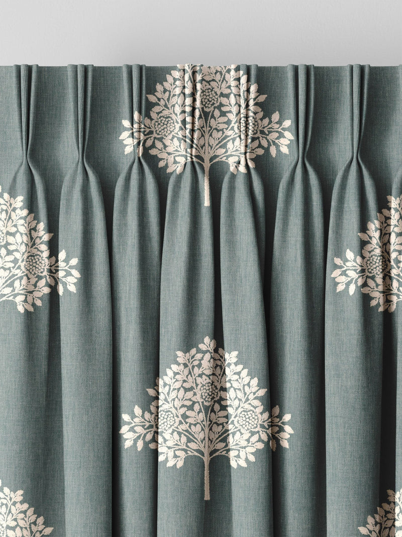 William Morris curtains with Blue Marigold tree embroidery, imported from the UK