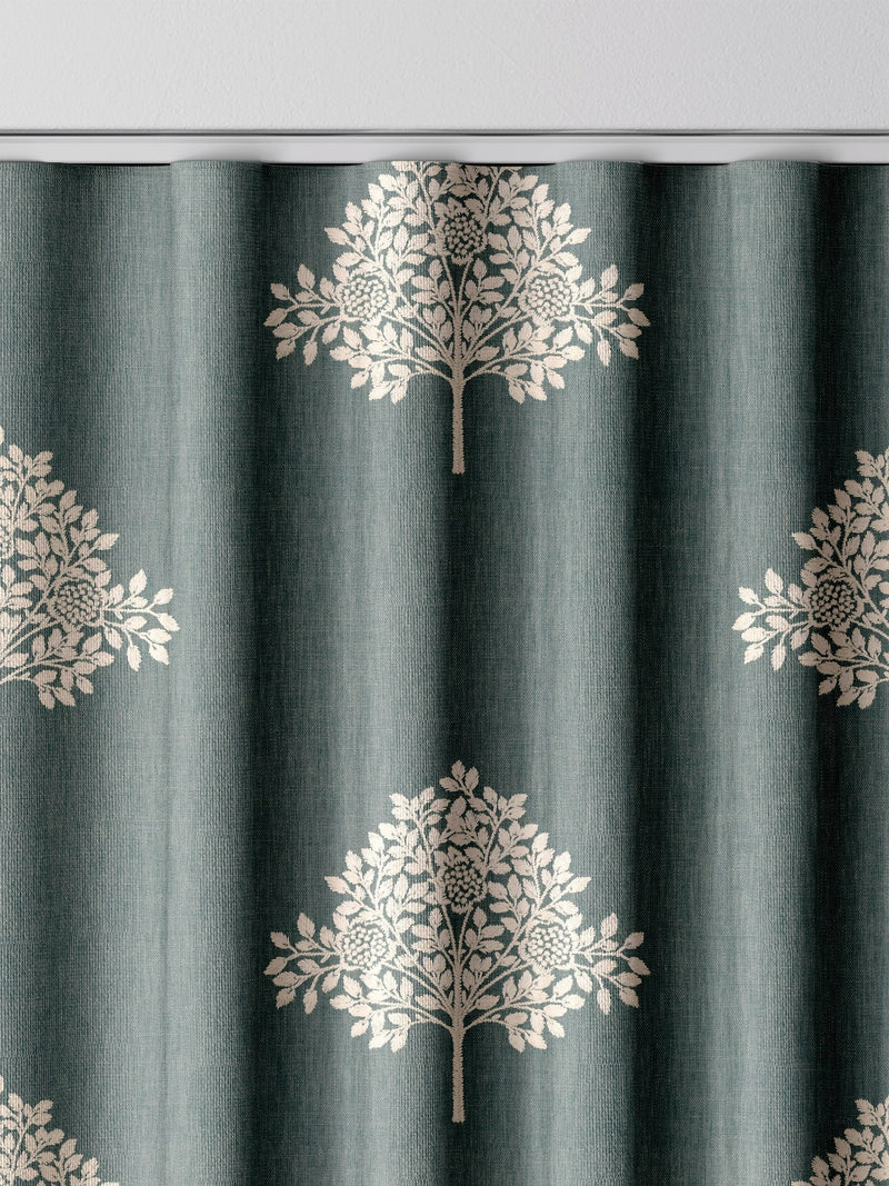 William Morris curtains with Blue Marigold tree embroidery, imported from the UK