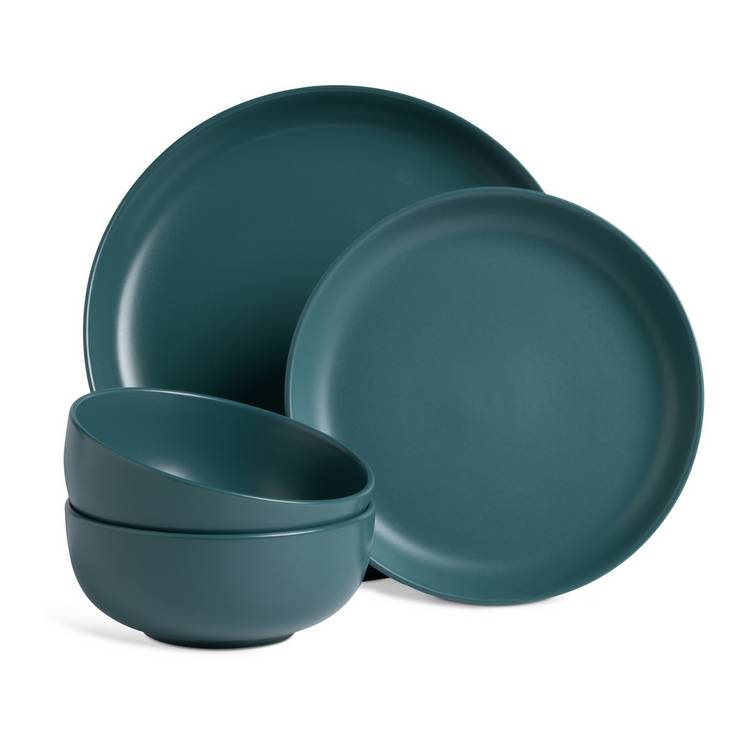 Habitat stoneware dinner set teal 12 piece, imported from the UK