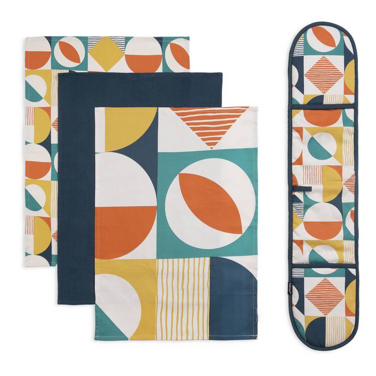 Habitat multicoloured geometric tea towel and oven glove set, UK version