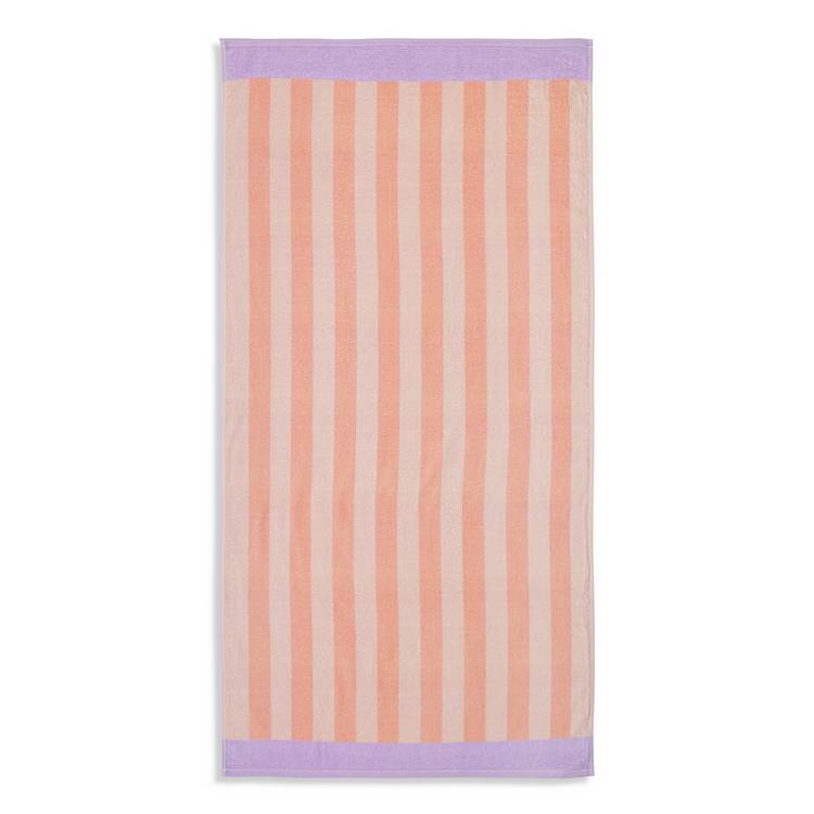 Argos Home peach stripe beach towel 140x70cm, imported from the UK