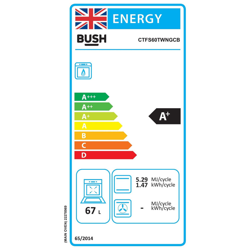 Bush 60cm twin cavity gas cooker in black - British product