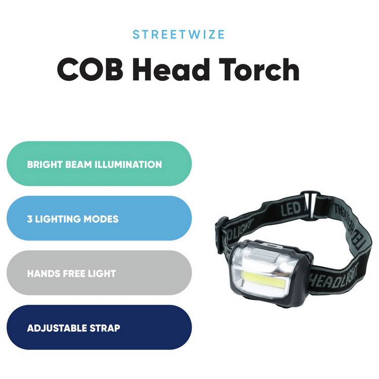 Streetwize COB head torch, imported from the UK