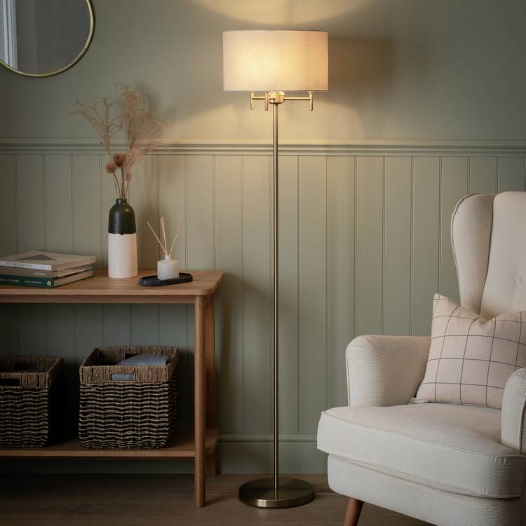 Argos Home brass candelabra floor lamp with natural shade H160cm (British brand)