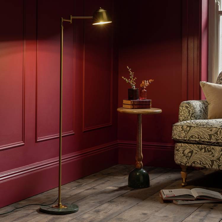 Habitat Morris & Co. swing arm floor lamp brass marble base - British product