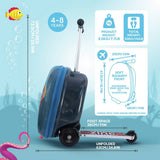 Flyte Stormy the Shark folding tri scooter suitcase in blue, UK version