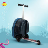 Flyte Stormy the Shark folding tri scooter suitcase in blue, UK version