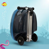Flyte Stormy the Shark folding tri scooter suitcase in blue, UK version