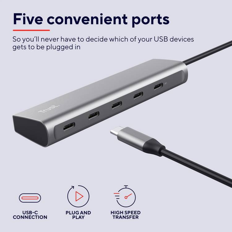 Trust Halyx 5 Port USB-C Hub, UK version
