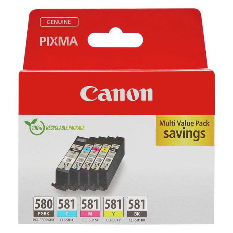 Canon PGI-580PGBK CLI-581 ink cartridges 5-pack, imported from the UK