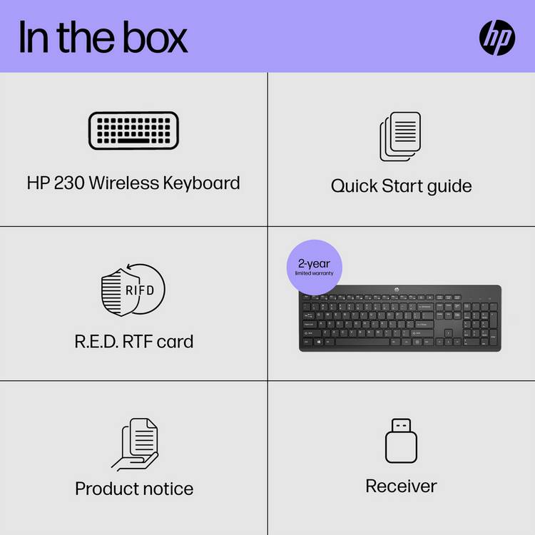 HP black wireless keyboard 230, UK version