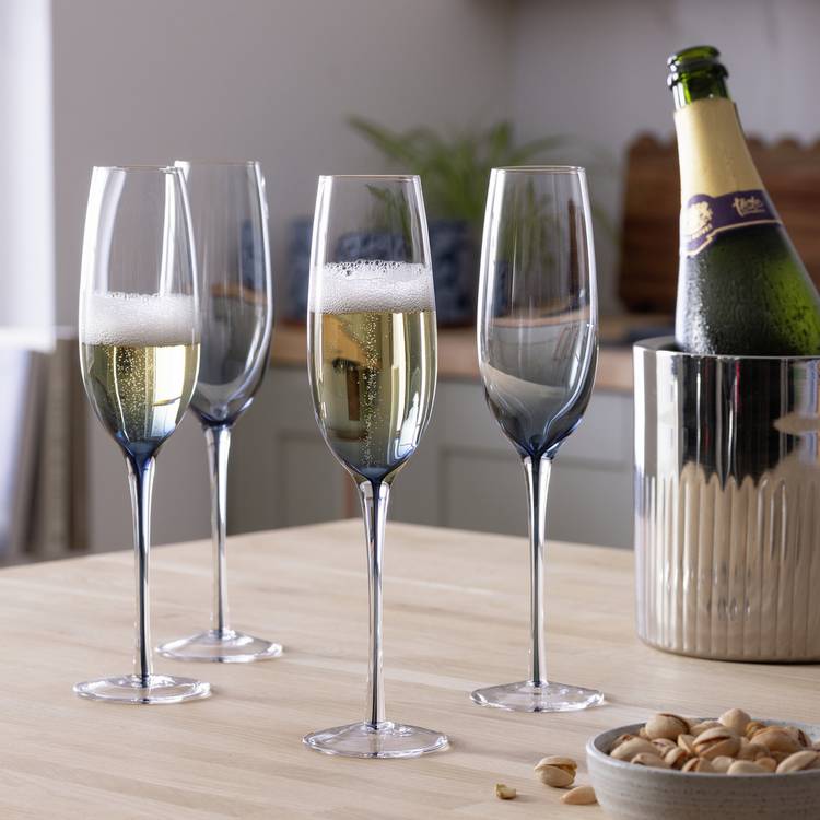Habitat blue gradient champagne flutes set of 4, imported from the UK