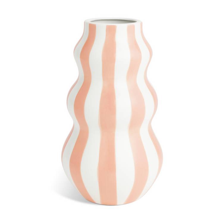 Habitat hand painted stripe vase pink 25cm, imported from the UK