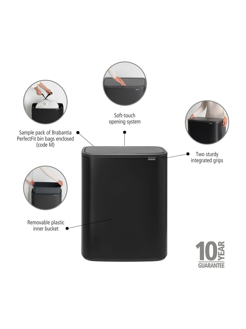 Brabantia Matt Black Bo Touch 60L bin - British product