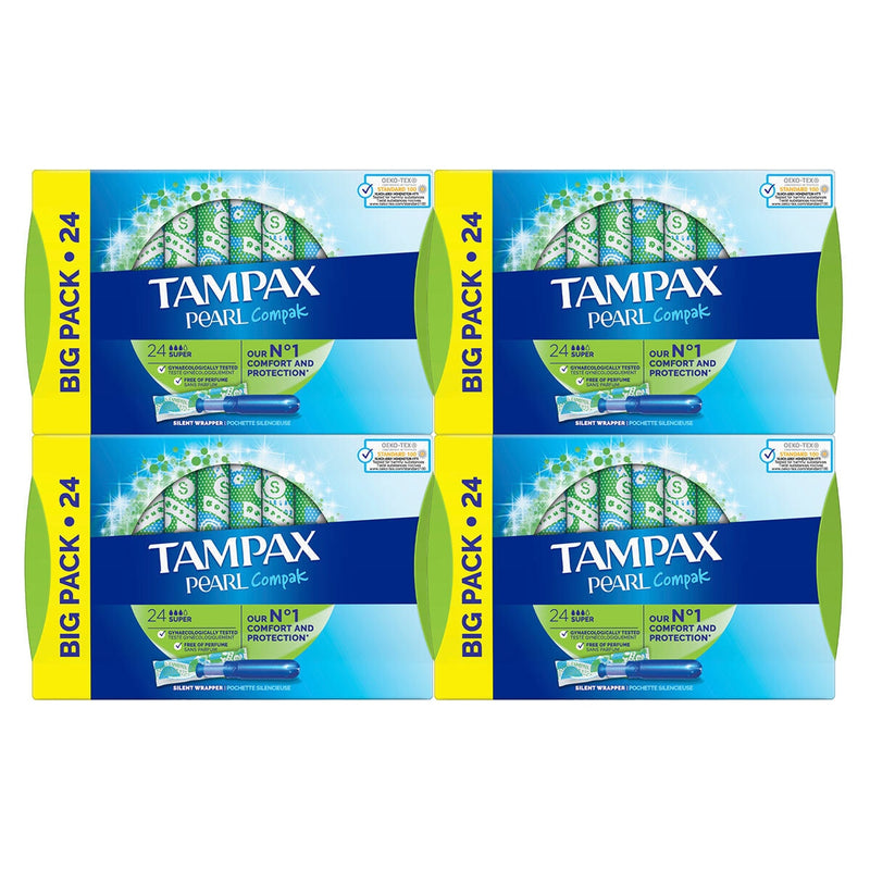 Tampax Pearl Compak Super Tampons 4 x 24 pack (British brand)