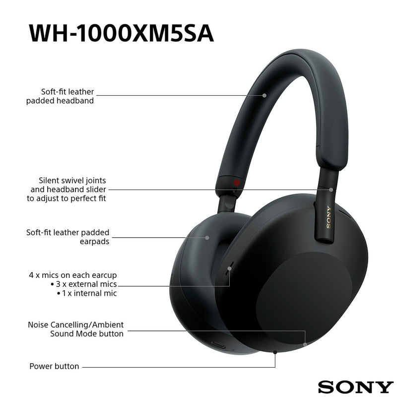 Sony WH-1000XM5 over-ear wireless headphones black, UK version