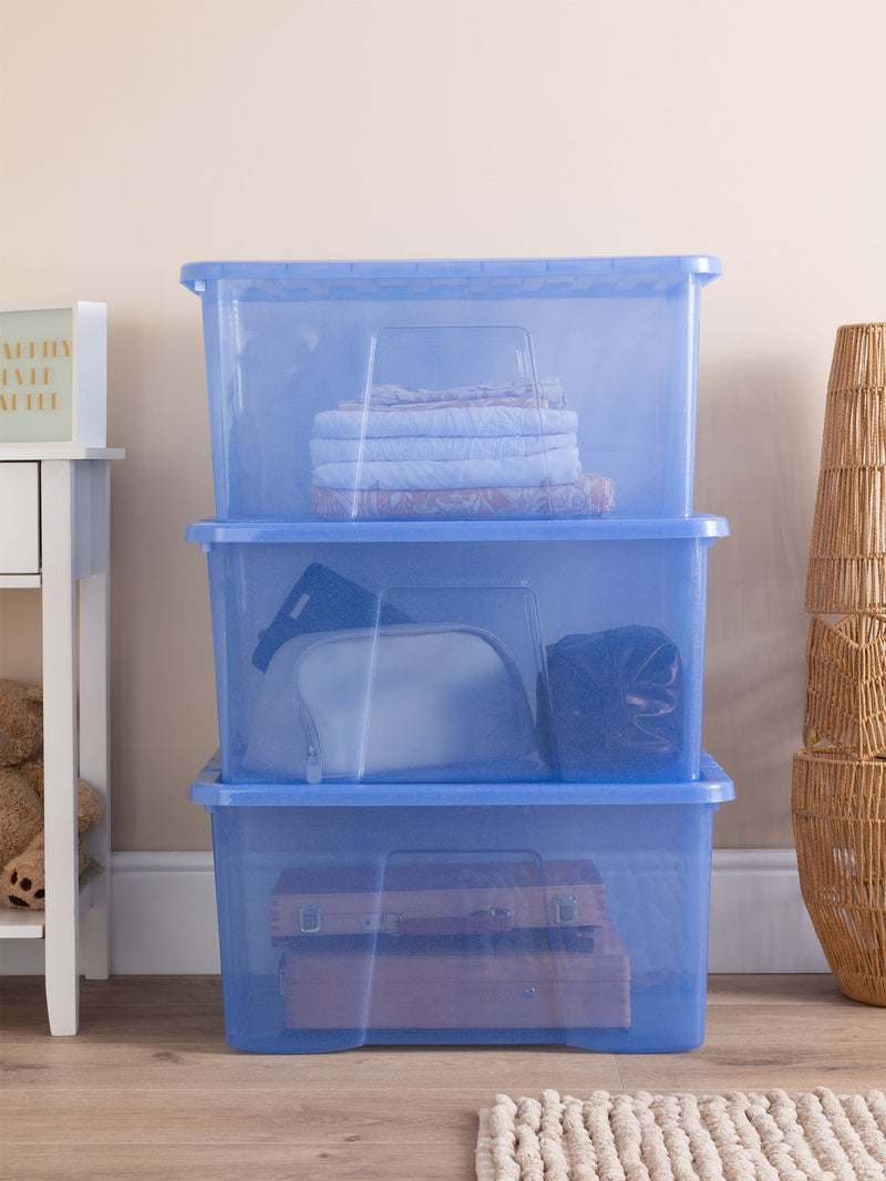 Wham storage box 60L blue crystal sparkle, imported from the UK