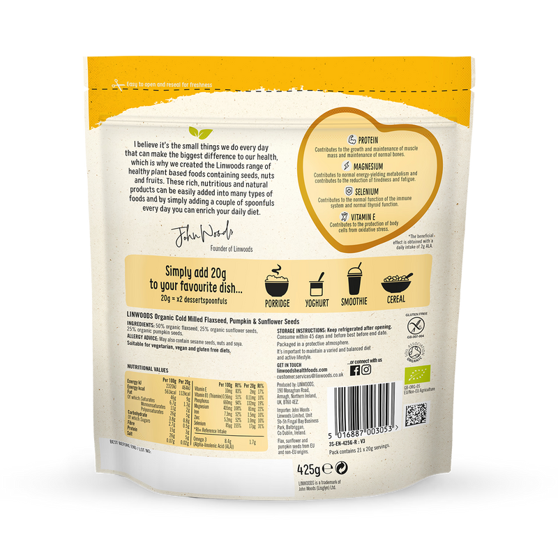 Linwoods milled organic flaxseed sunflower pumpkin seeds 425g imported from the UK