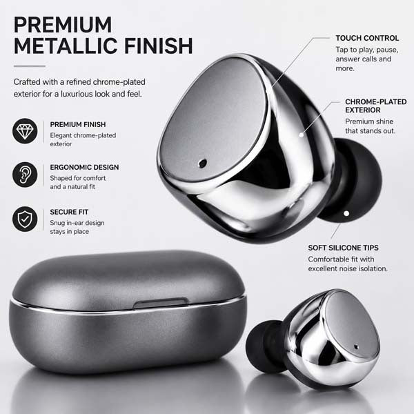 Krane & Bauer Hurricane wireless earbuds silver IPX7, UK version