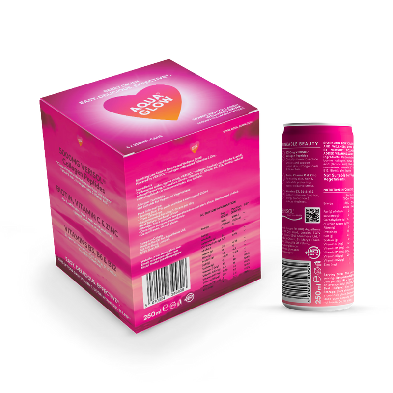 AQUA GLOW collagen drink Berry Crush 4x250ml (British brand)