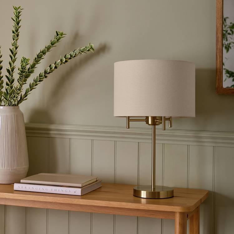 Argos Home candelabra steel table lamp 45cm brass and natural (British brand)