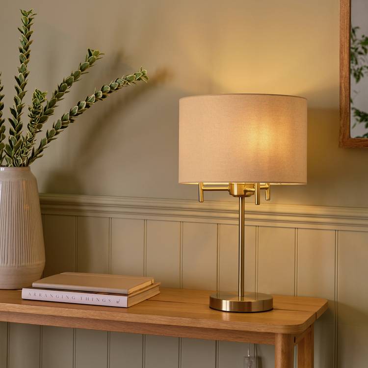 Argos Home candelabra steel table lamp 45cm brass and natural (British brand)